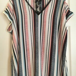 XXL Worthington Womens Multi Colored, Striped, Loose Fitting Top